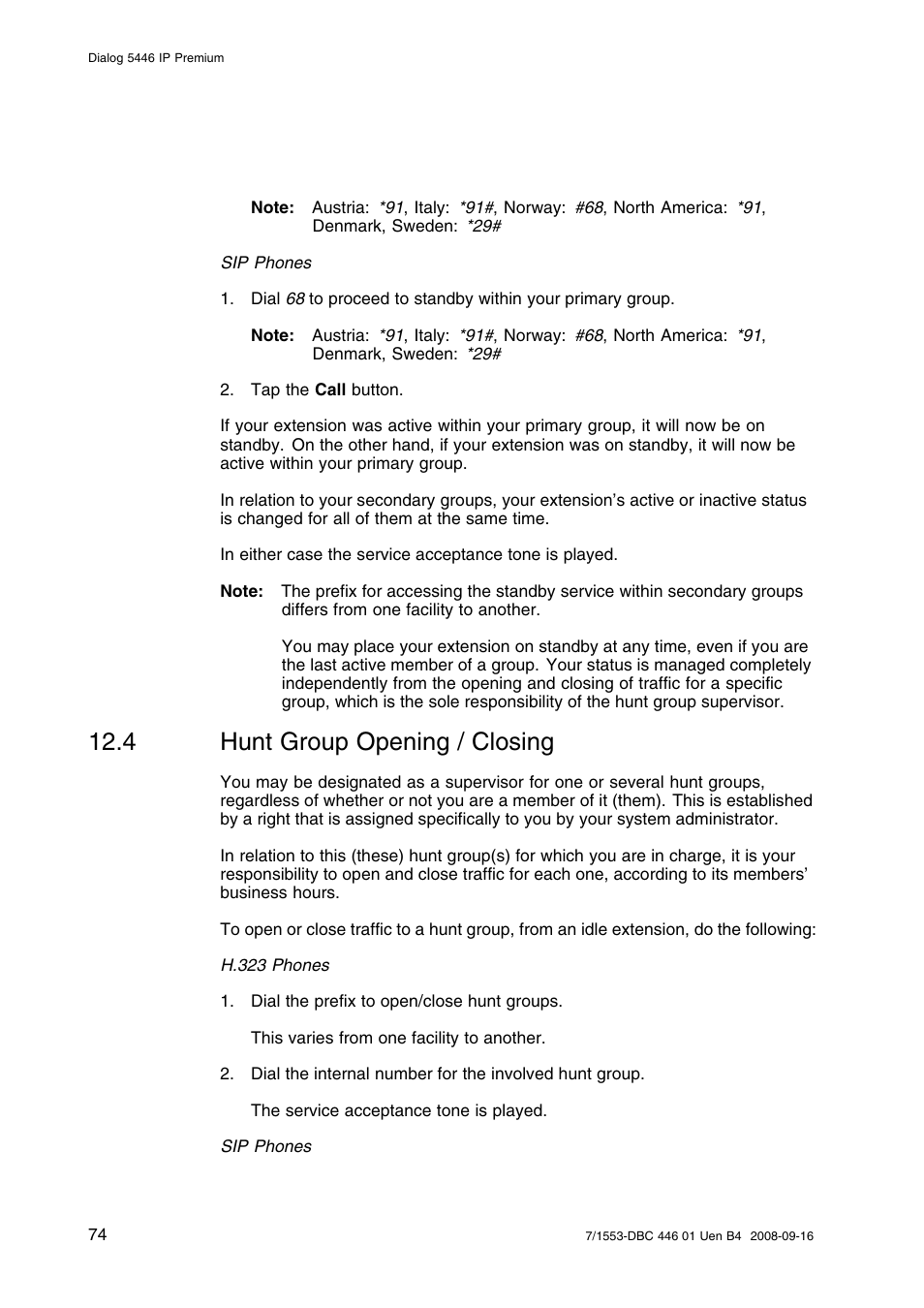 4 hunt group opening / closing, Hunt group opening / closing | AASTRA 7446ip (5446ip) for MD Evolution User Guide EN User Manual | Page 80 / 106