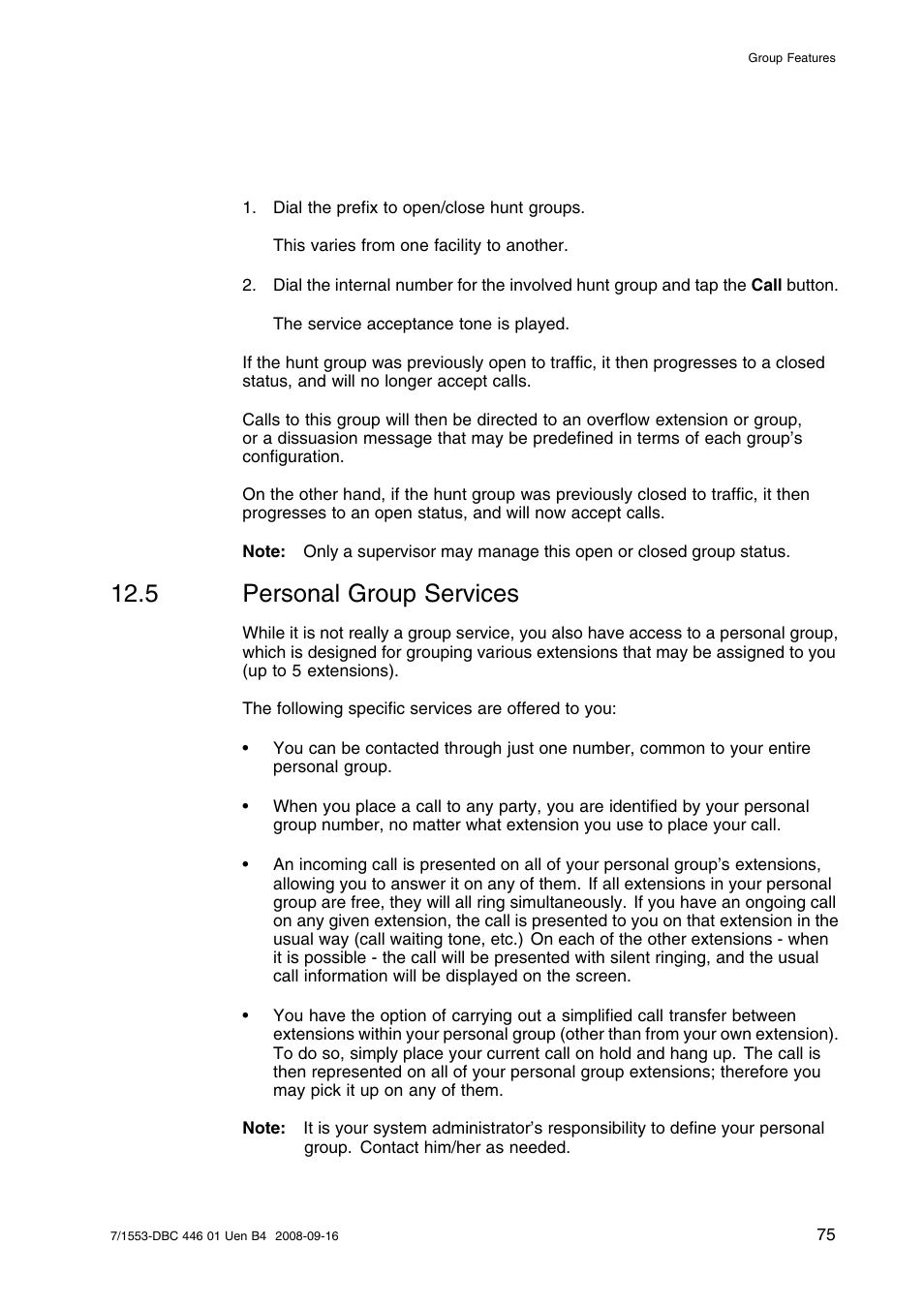 5 personal group services, Personal group services | AASTRA 7446ip (5446ip) for MD Evolution User Guide EN User Manual | Page 81 / 106