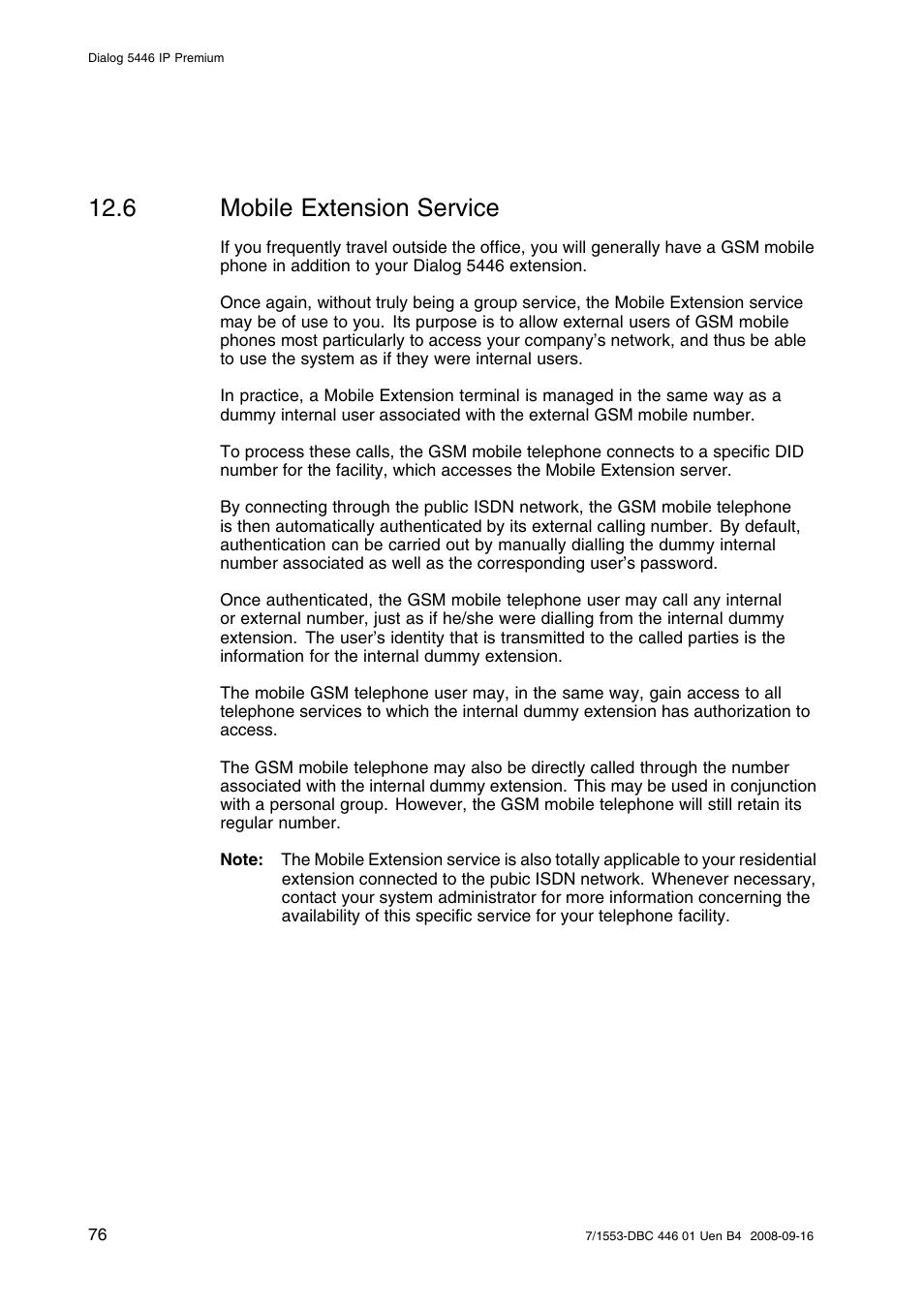 6 mobile extension service, Mobile extension service | AASTRA 7446ip (5446ip) for MD Evolution User Guide EN User Manual | Page 82 / 106
