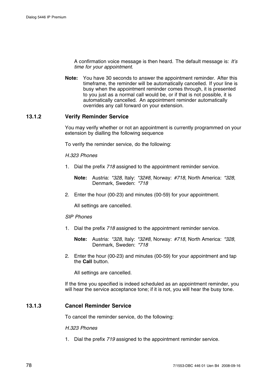 2 verify reminder service, 3 cancel reminder service | AASTRA 7446ip (5446ip) for MD Evolution User Guide EN User Manual | Page 84 / 106