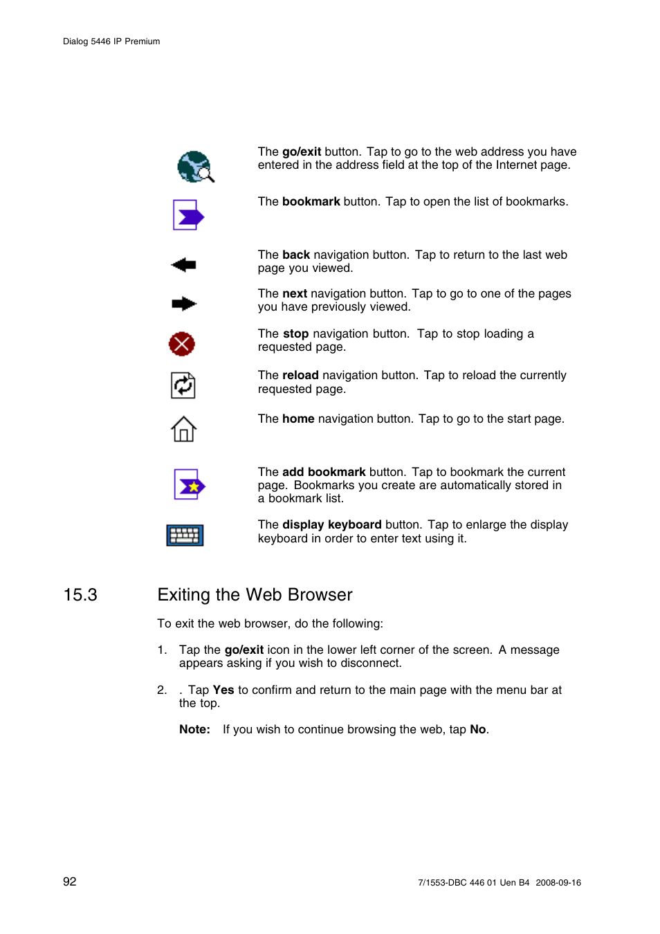3 exiting the web browser, Exiting the web browser | AASTRA 7446ip (5446ip) for MD Evolution User Guide EN User Manual | Page 98 / 106