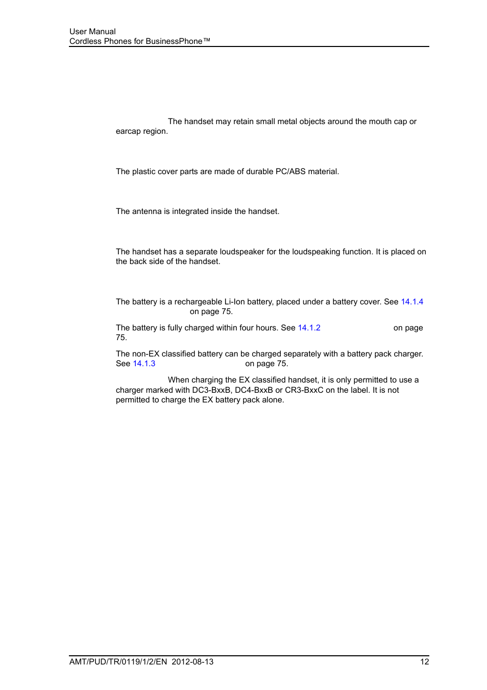 3 descriptions, 1 dt4x3 dect telephone, 3descriptions | AASTRA DT4x3 for BusinessPhone User Guide EN User Manual | Page 18 / 96