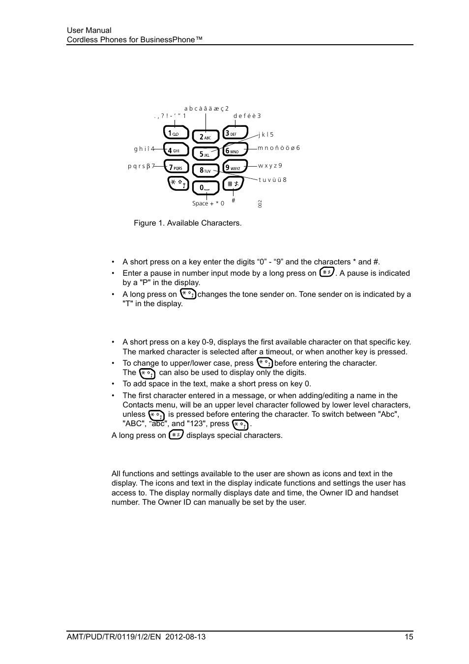 2 alphanumeric keys, 3 icons and text in the display | AASTRA DT4x3 for BusinessPhone User Guide EN User Manual | Page 21 / 96