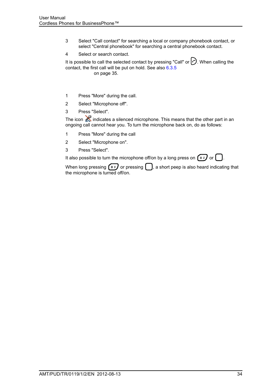 3 turn the microphone on/off during a call | AASTRA DT4x3 for BusinessPhone User Guide EN User Manual | Page 40 / 96
