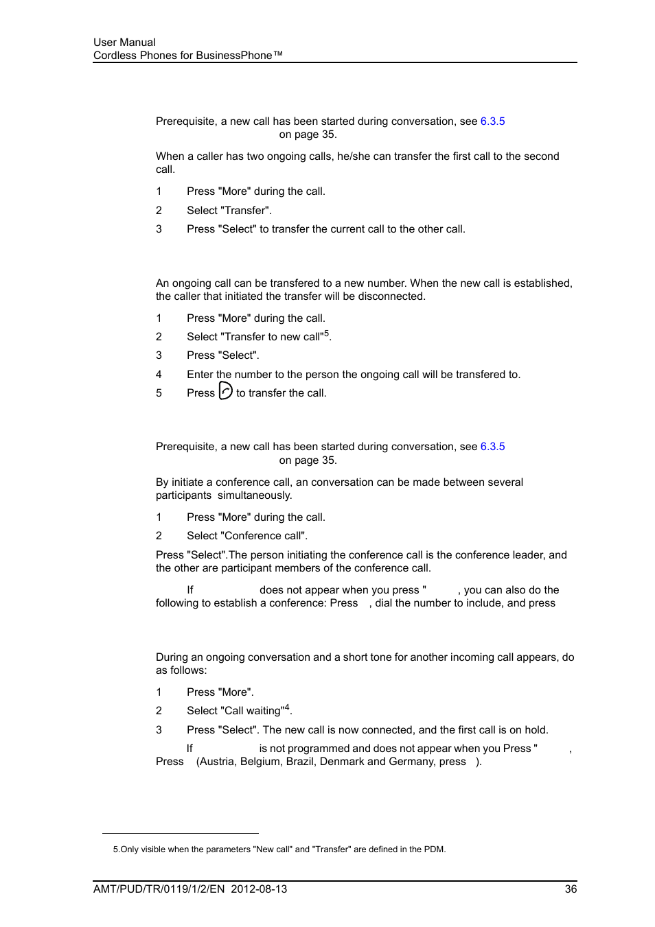 9 transfer a call, 10 transfer to new call, 11 conference call | 12 call waiting | AASTRA DT4x3 for BusinessPhone User Guide EN User Manual | Page 42 / 96