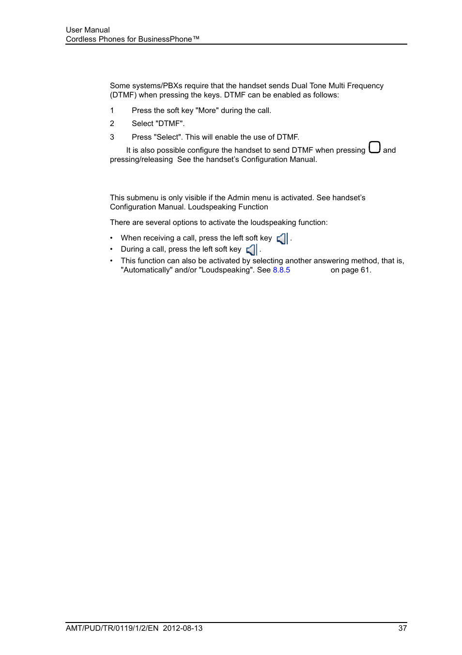 13 dtmf, 14 dect info | AASTRA DT4x3 for BusinessPhone User Guide EN User Manual | Page 43 / 96