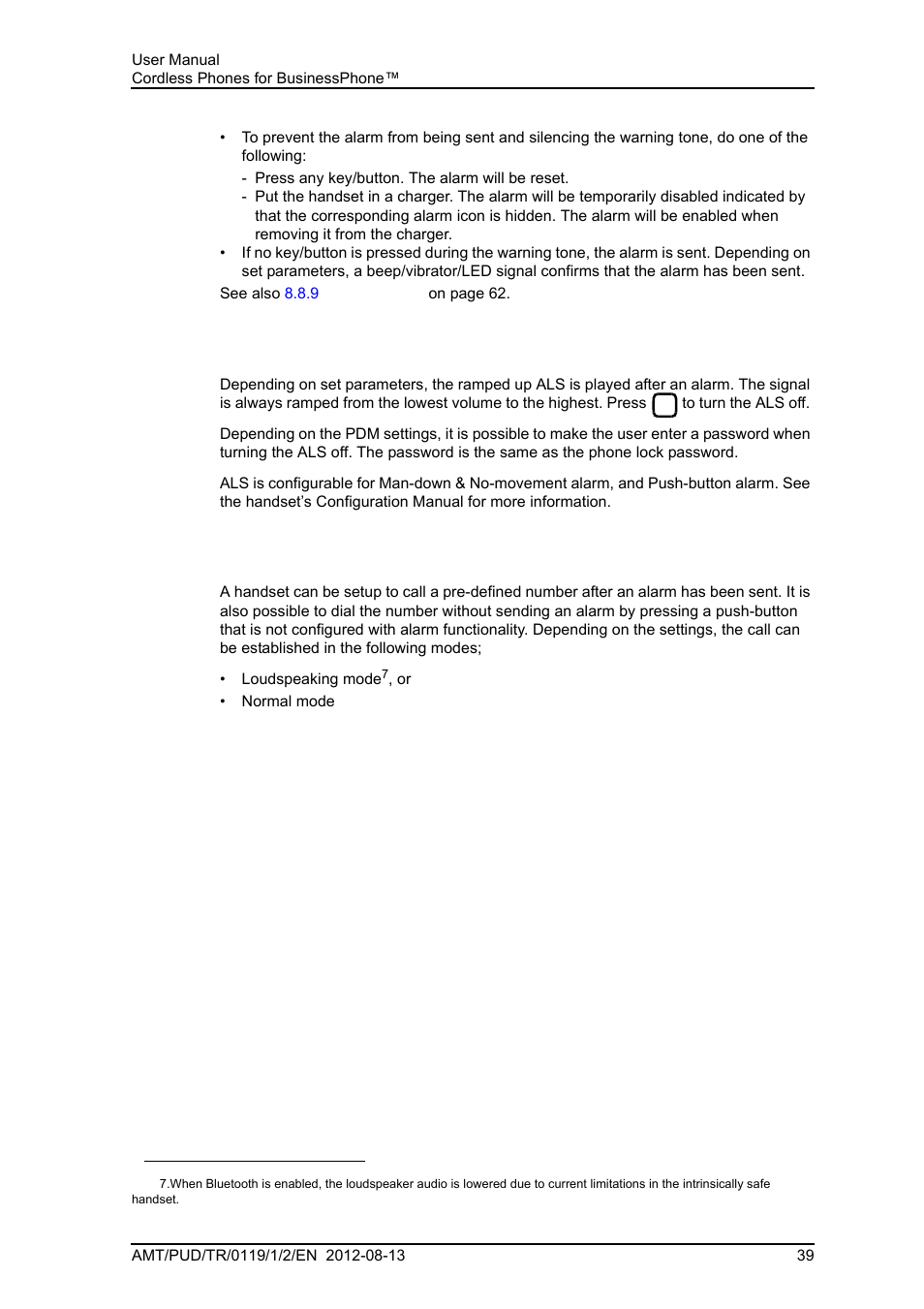 3 acoustic location signal, 4 automatic call after alarm | AASTRA DT4x3 for BusinessPhone User Guide EN User Manual | Page 45 / 96