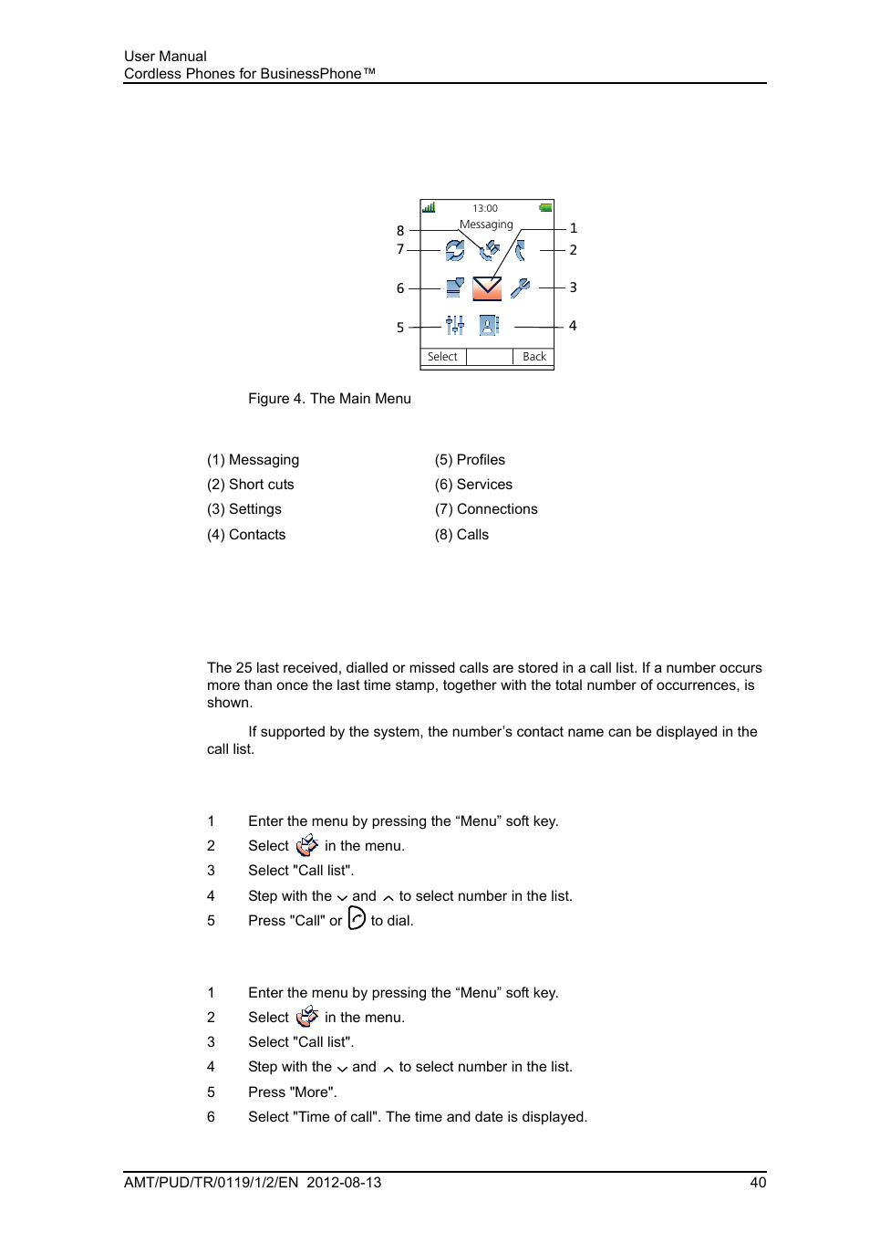 8 menu operation, 1 calls, 1 call list | 8menu operation | AASTRA DT4x3 for BusinessPhone User Guide EN User Manual | Page 46 / 96