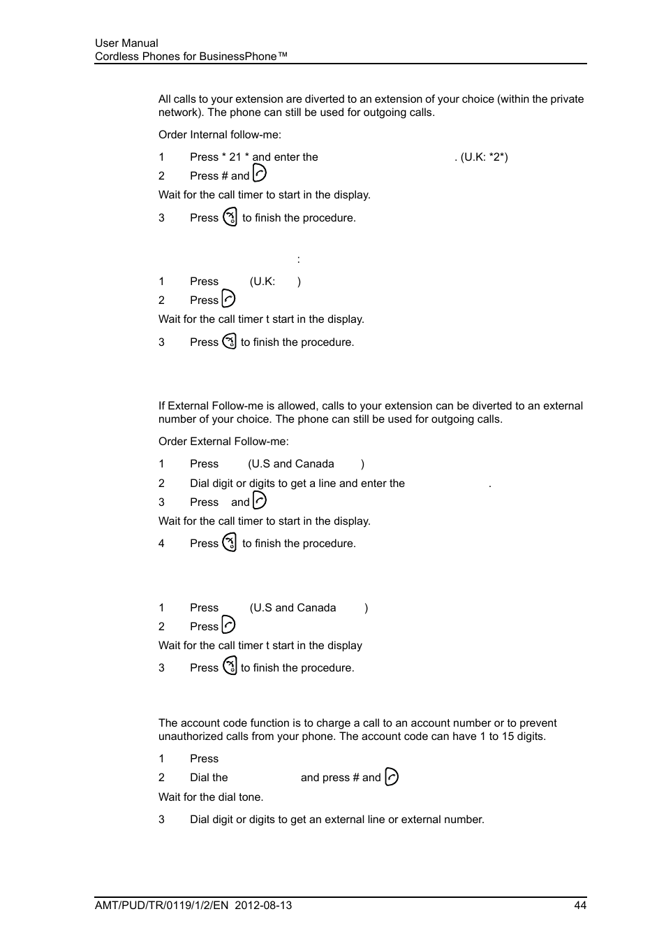 4 account code | AASTRA DT4x3 for BusinessPhone User Guide EN User Manual | Page 50 / 96