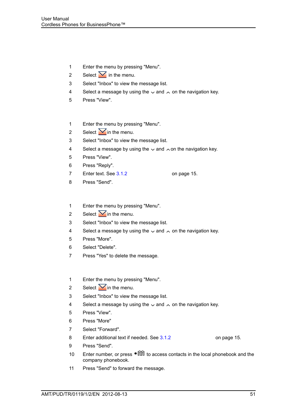 1 inbox, Read a stored message | AASTRA DT4x3 for BusinessPhone User Guide EN User Manual | Page 57 / 96