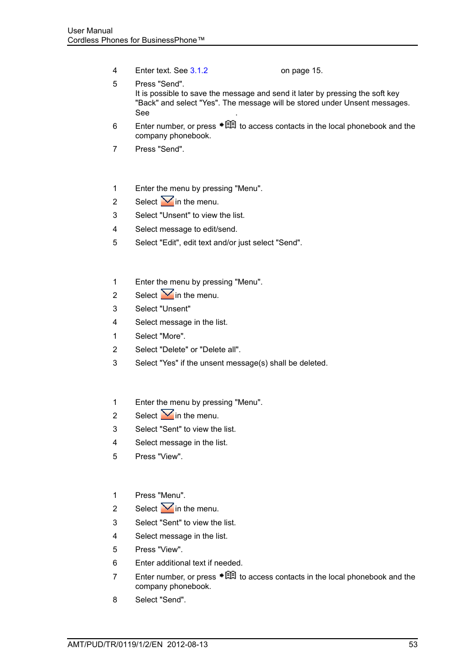 3 unsent messages, 4 sent messages | AASTRA DT4x3 for BusinessPhone User Guide EN User Manual | Page 59 / 96