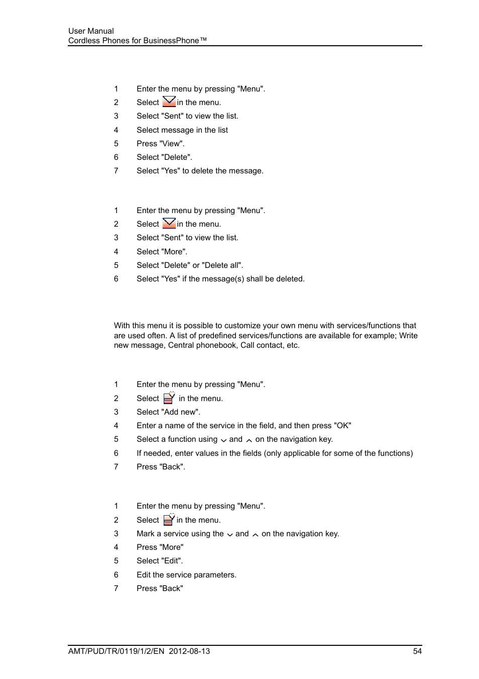 6 services, 1 add services, 2 edit services | AASTRA DT4x3 for BusinessPhone User Guide EN User Manual | Page 60 / 96