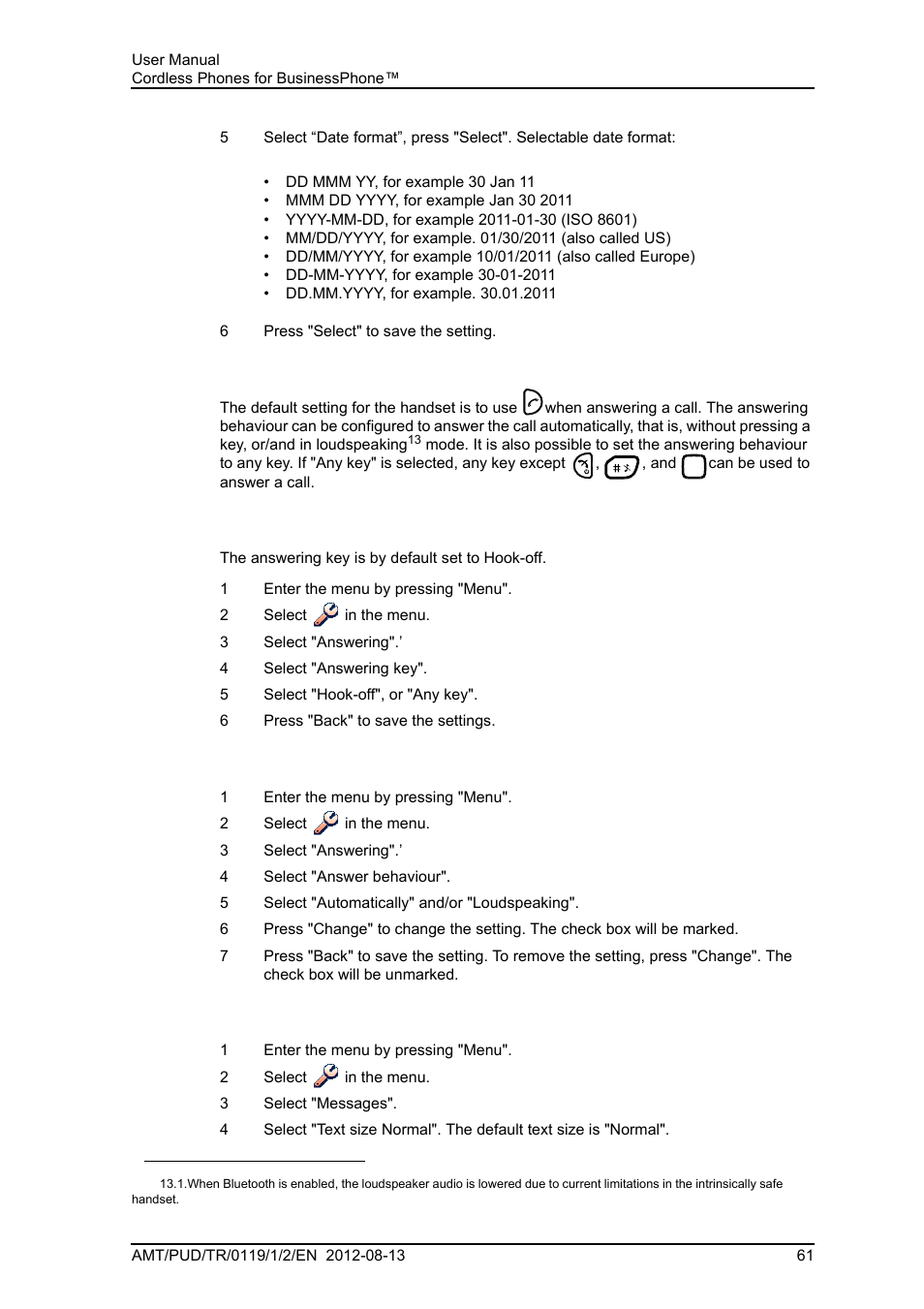5 answering, 6 change text size for messages | AASTRA DT4x3 for BusinessPhone User Guide EN User Manual | Page 67 / 96