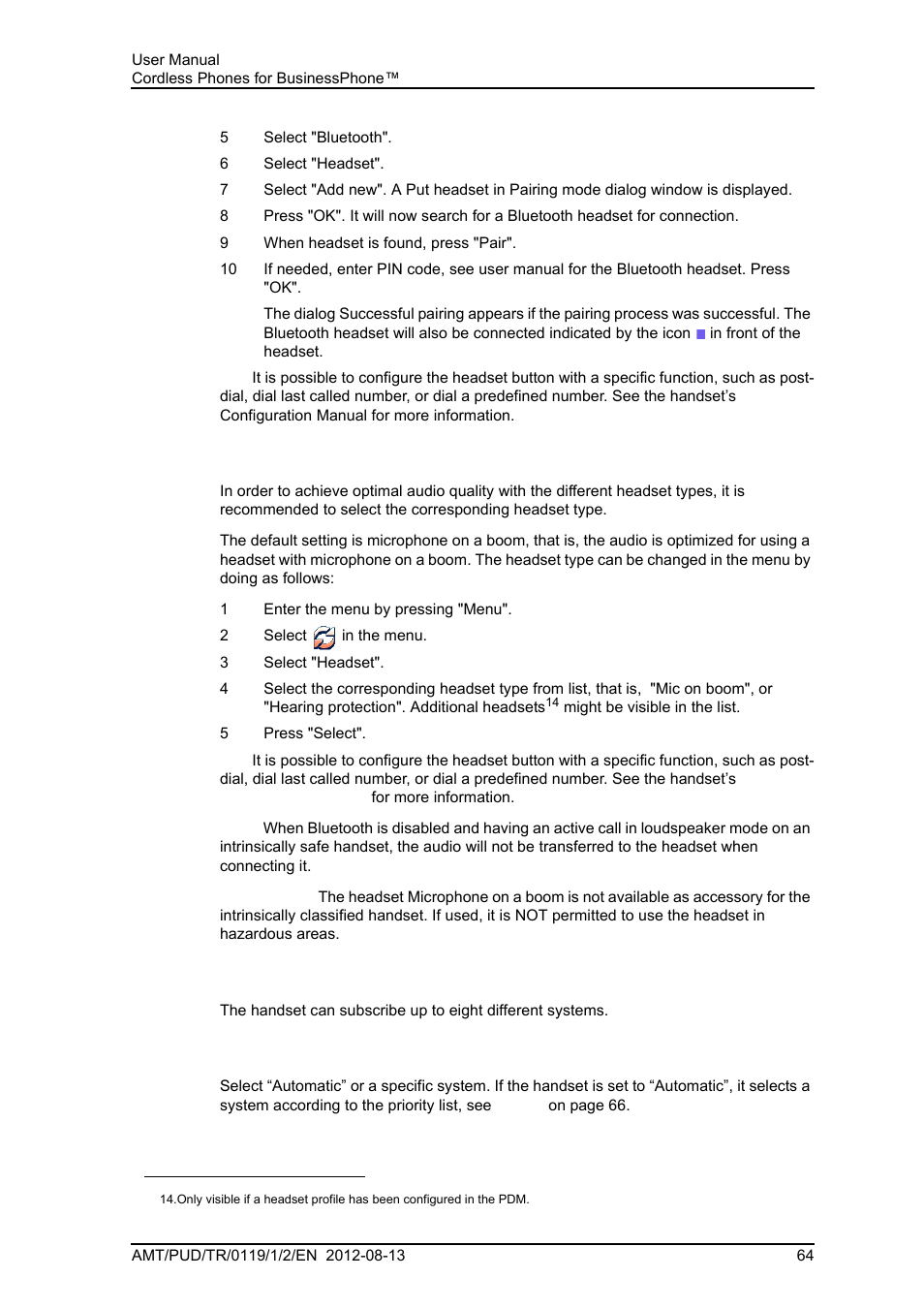 2 headset, 3 system | AASTRA DT4x3 for BusinessPhone User Guide EN User Manual | Page 70 / 96