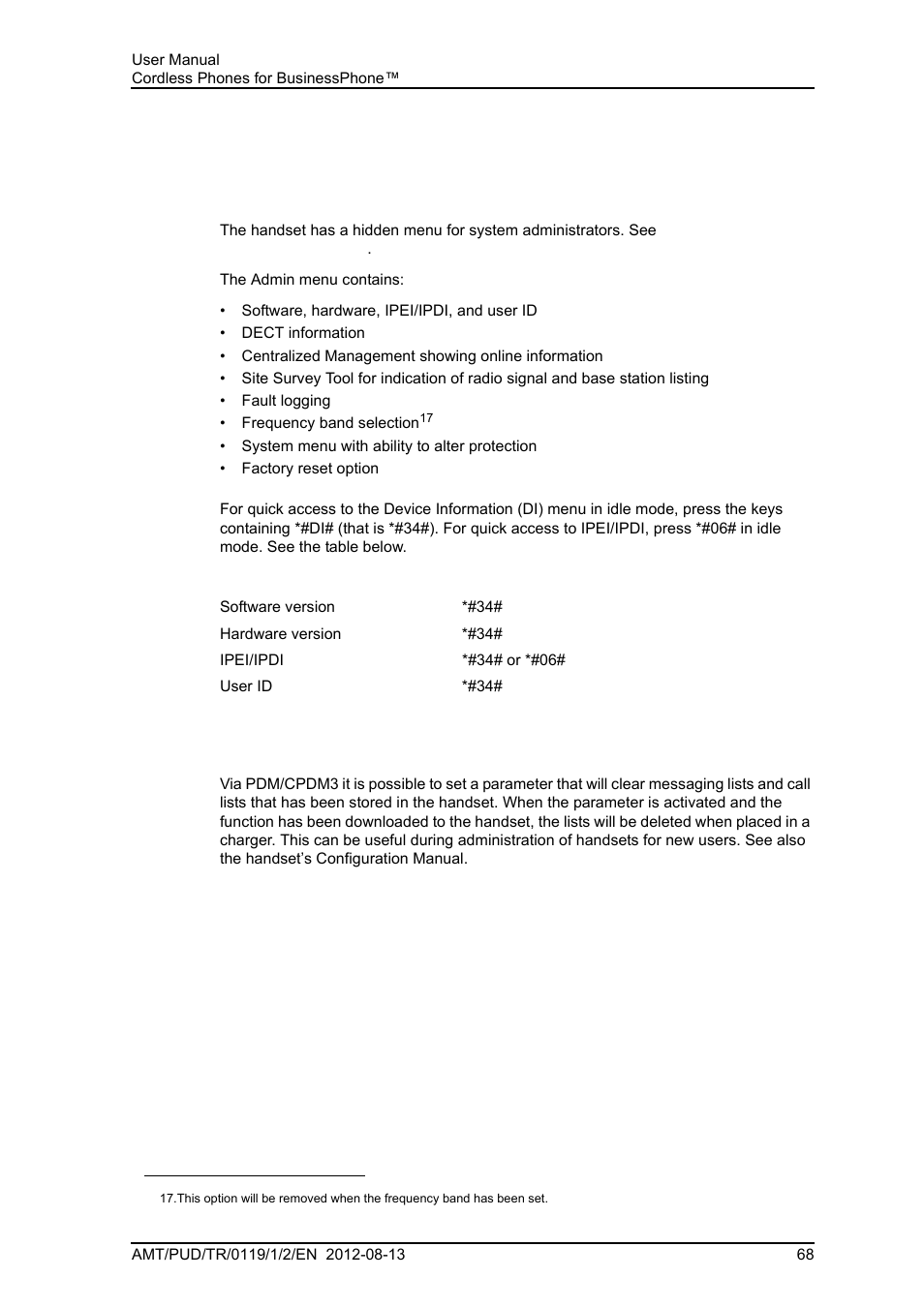 9 advanced functions, 1 admin menu, 2 clear lists in charger | 9advanced functions | AASTRA DT4x3 for BusinessPhone User Guide EN User Manual | Page 74 / 96