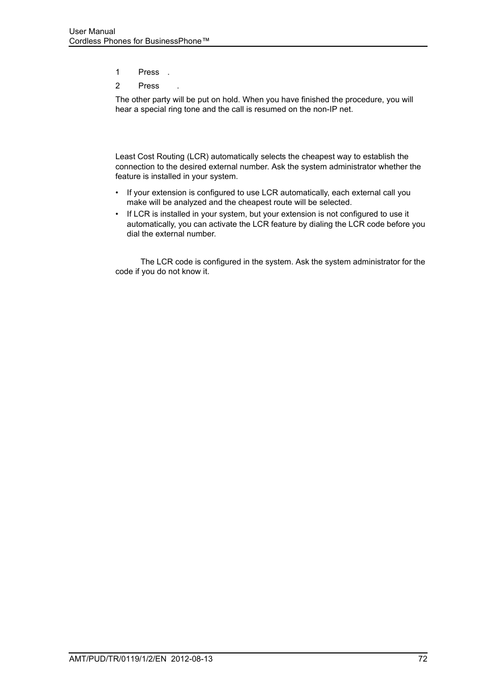 6 least cost routing | AASTRA DT4x3 for BusinessPhone User Guide EN User Manual | Page 78 / 96