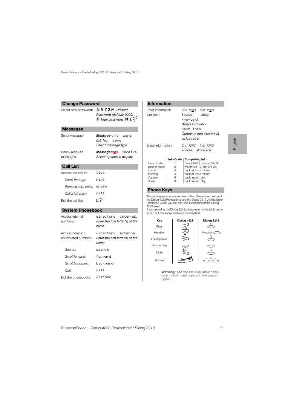 AASTRA 4223 Professional for BusinessPhone Quick Reference Guide User Manual | Page 11 / 40