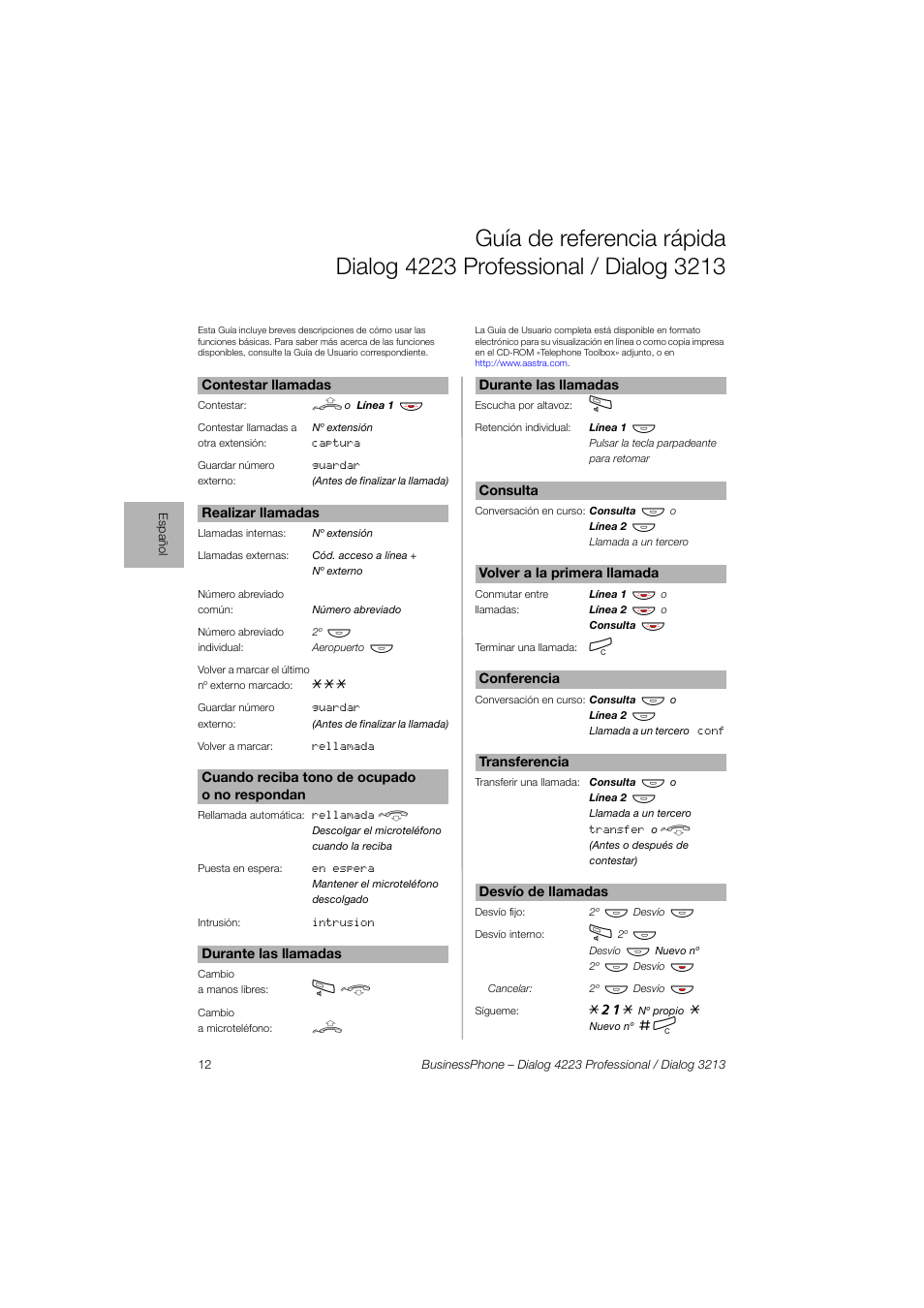 AASTRA 4223 Professional for BusinessPhone Quick Reference Guide User Manual | Page 12 / 40