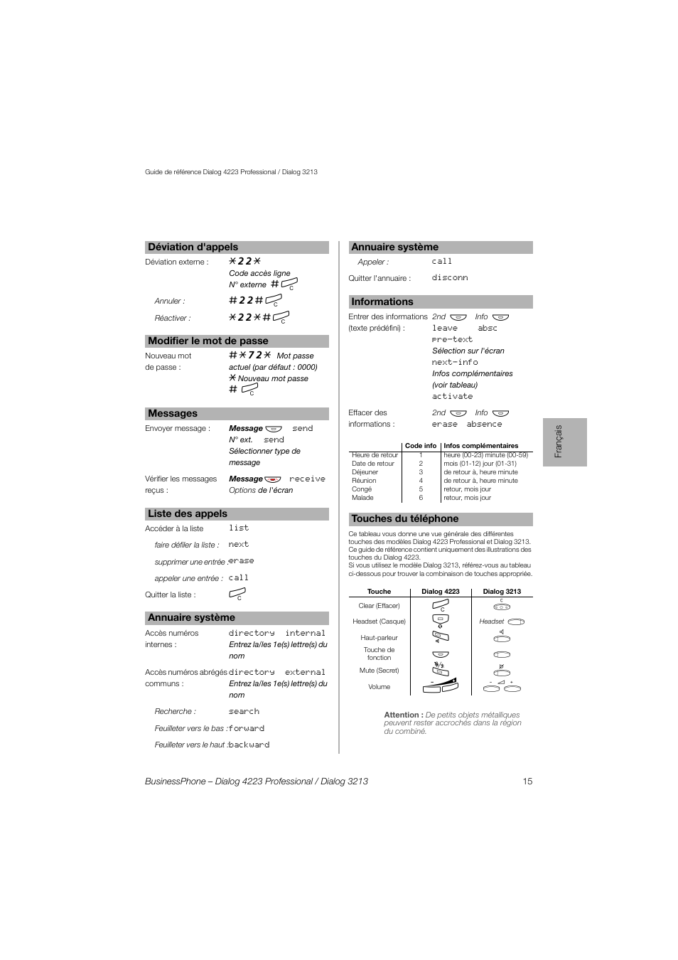 AASTRA 4223 Professional for BusinessPhone Quick Reference Guide User Manual | Page 15 / 40
