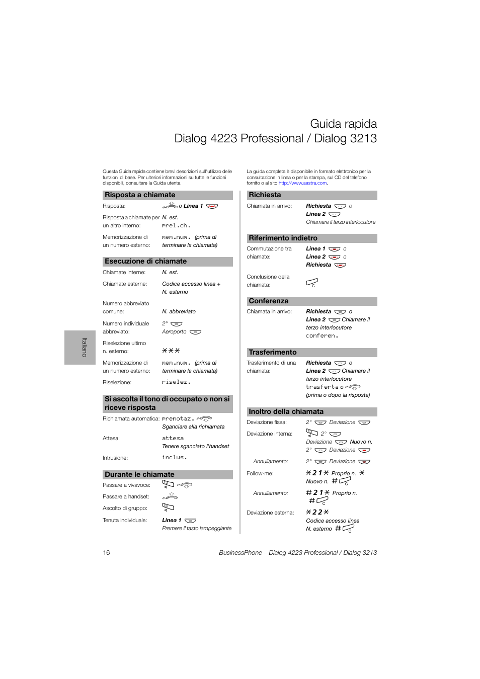 AASTRA 4223 Professional for BusinessPhone Quick Reference Guide User Manual | Page 16 / 40
