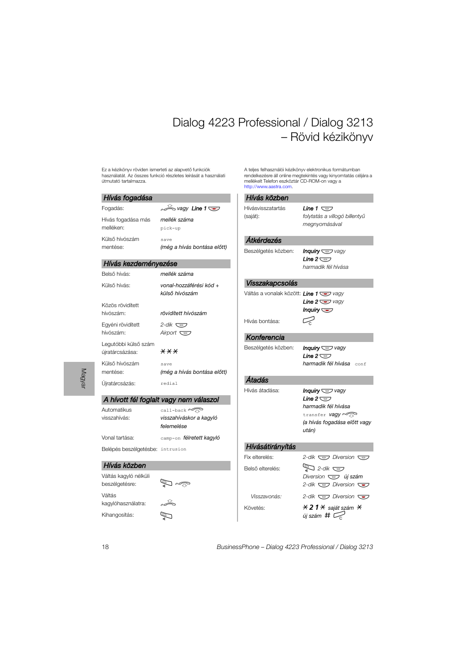 AASTRA 4223 Professional for BusinessPhone Quick Reference Guide User Manual | Page 18 / 40