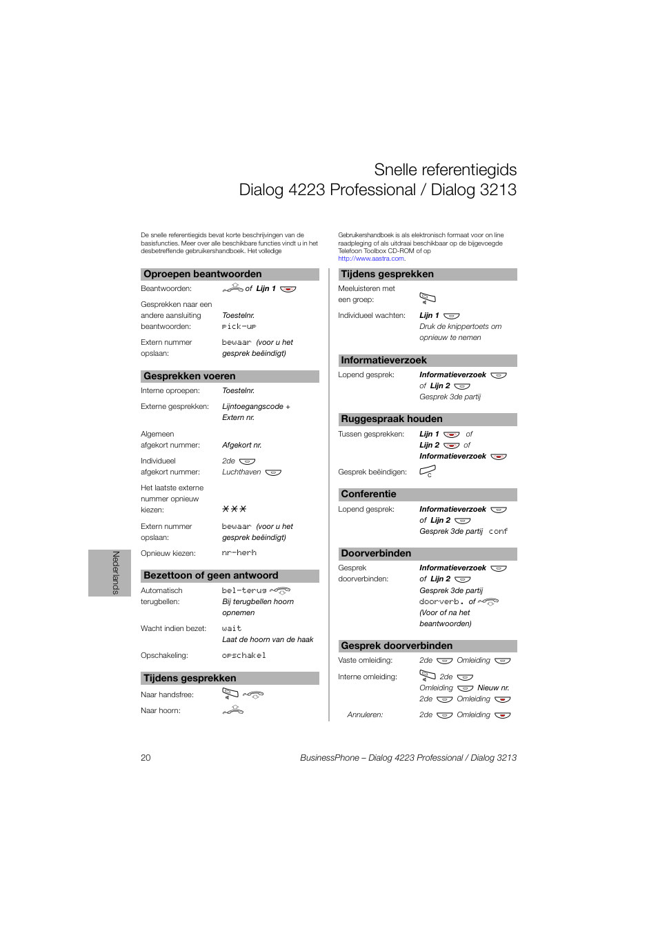 AASTRA 4223 Professional for BusinessPhone Quick Reference Guide User Manual | Page 20 / 40