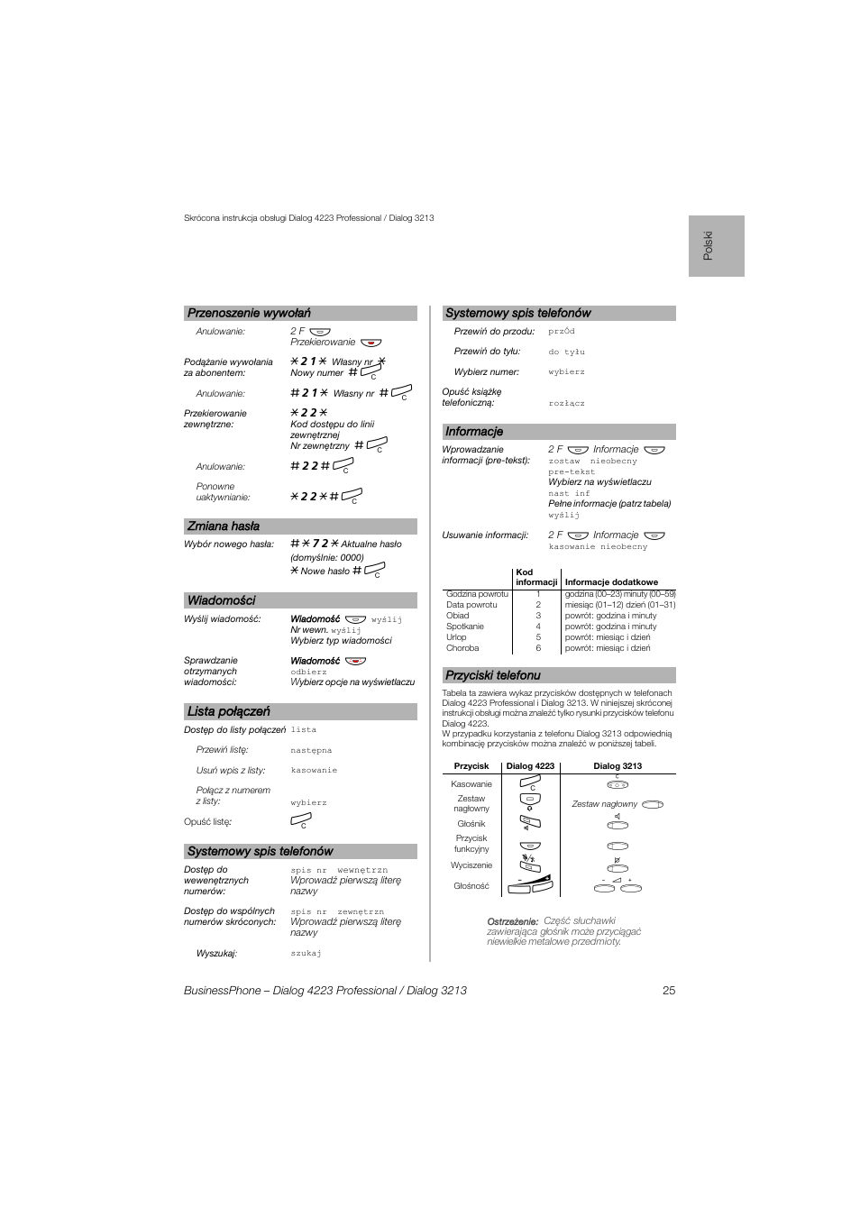 AASTRA 4223 Professional for BusinessPhone Quick Reference Guide User Manual | Page 25 / 40