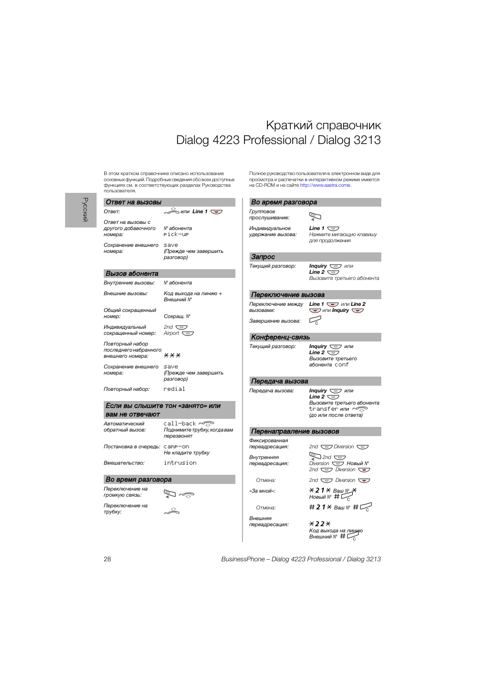 AASTRA 4223 Professional for BusinessPhone Quick Reference Guide User Manual | Page 28 / 40