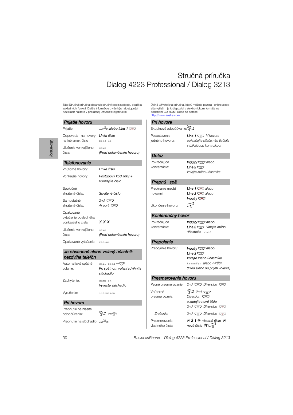 AASTRA 4223 Professional for BusinessPhone Quick Reference Guide User Manual | Page 30 / 40