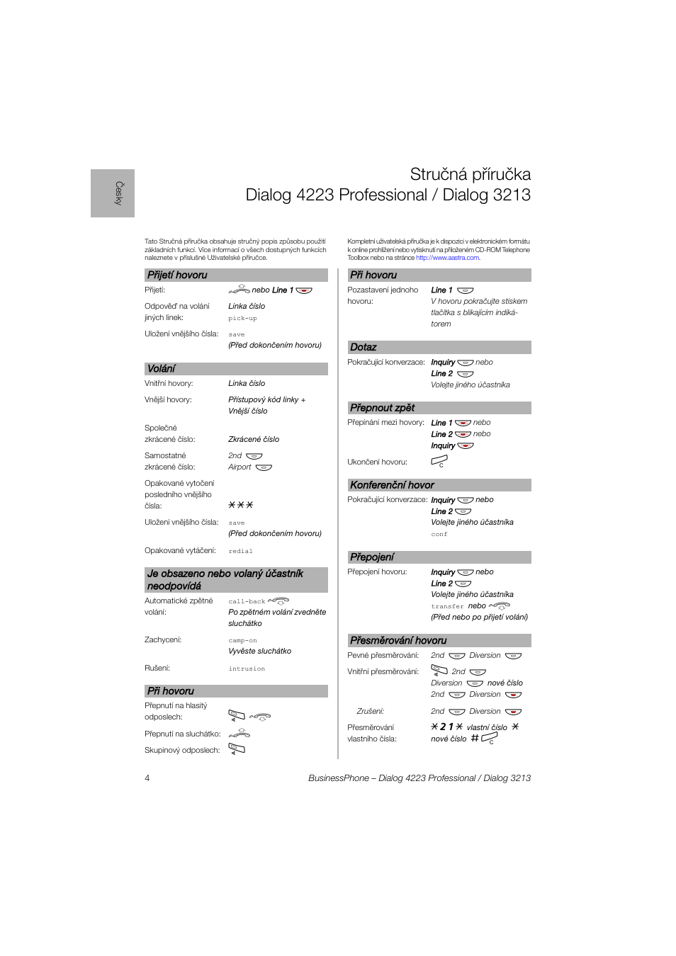 AASTRA 4223 Professional for BusinessPhone Quick Reference Guide User Manual | Page 4 / 40