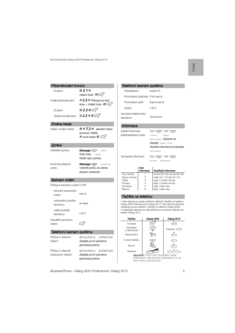 AASTRA 4223 Professional for BusinessPhone Quick Reference Guide User Manual | Page 5 / 40