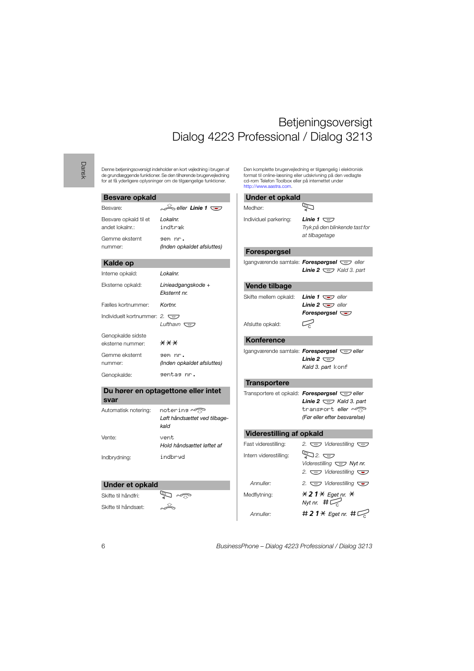 AASTRA 4223 Professional for BusinessPhone Quick Reference Guide User Manual | Page 6 / 40