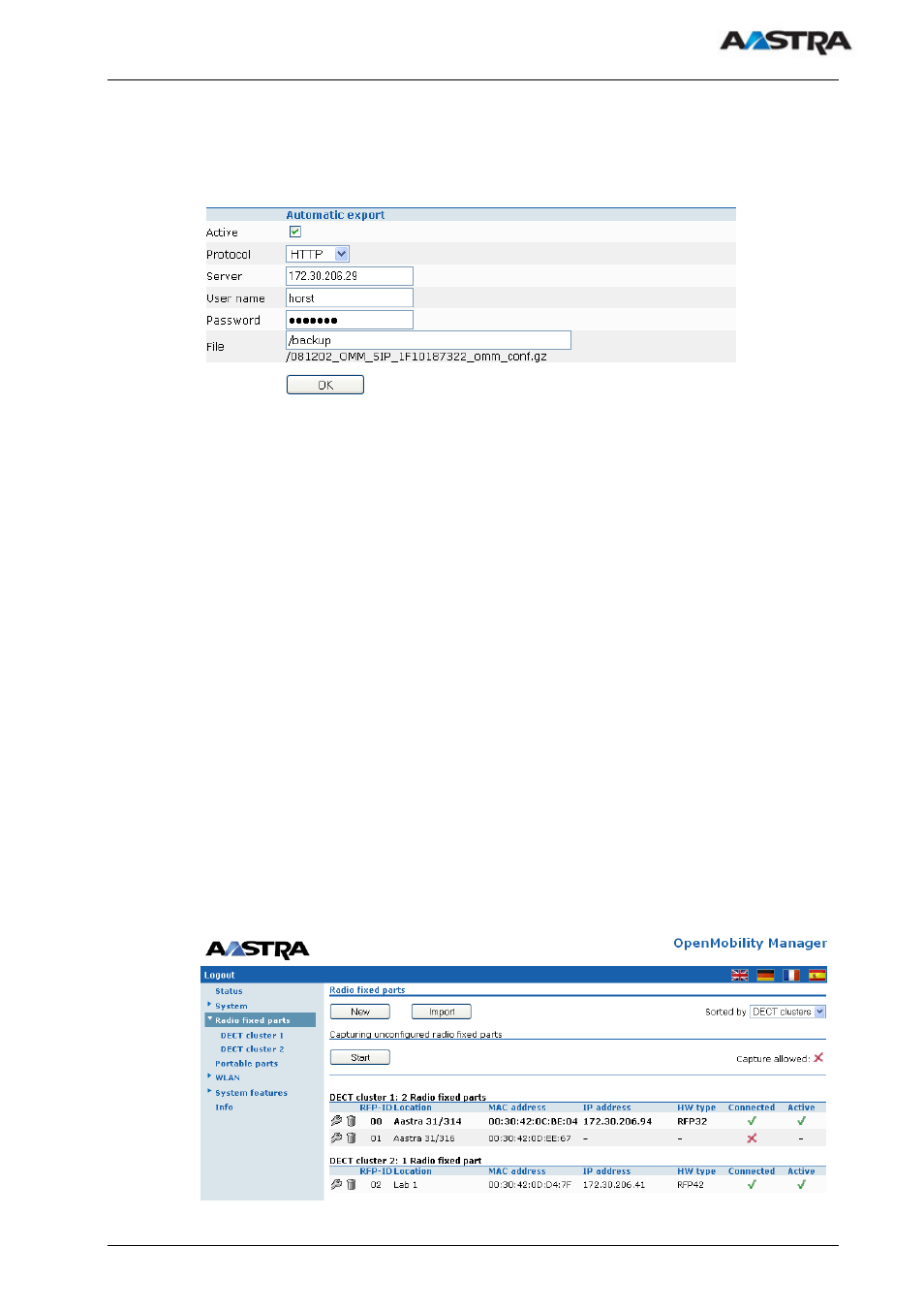 3 rfp configuration | AASTRA SIP-DECT (Release 1.8)-Installation- and Administration Guide EN User Manual | Page 48 / 104