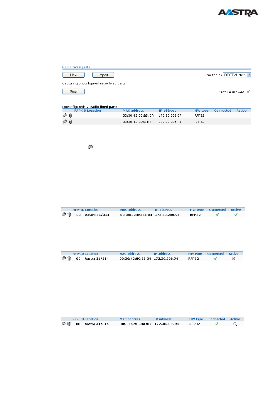 2 states of a rfp | AASTRA SIP-DECT (Release 1.8)-Installation- and Administration Guide EN User Manual | Page 51 / 104