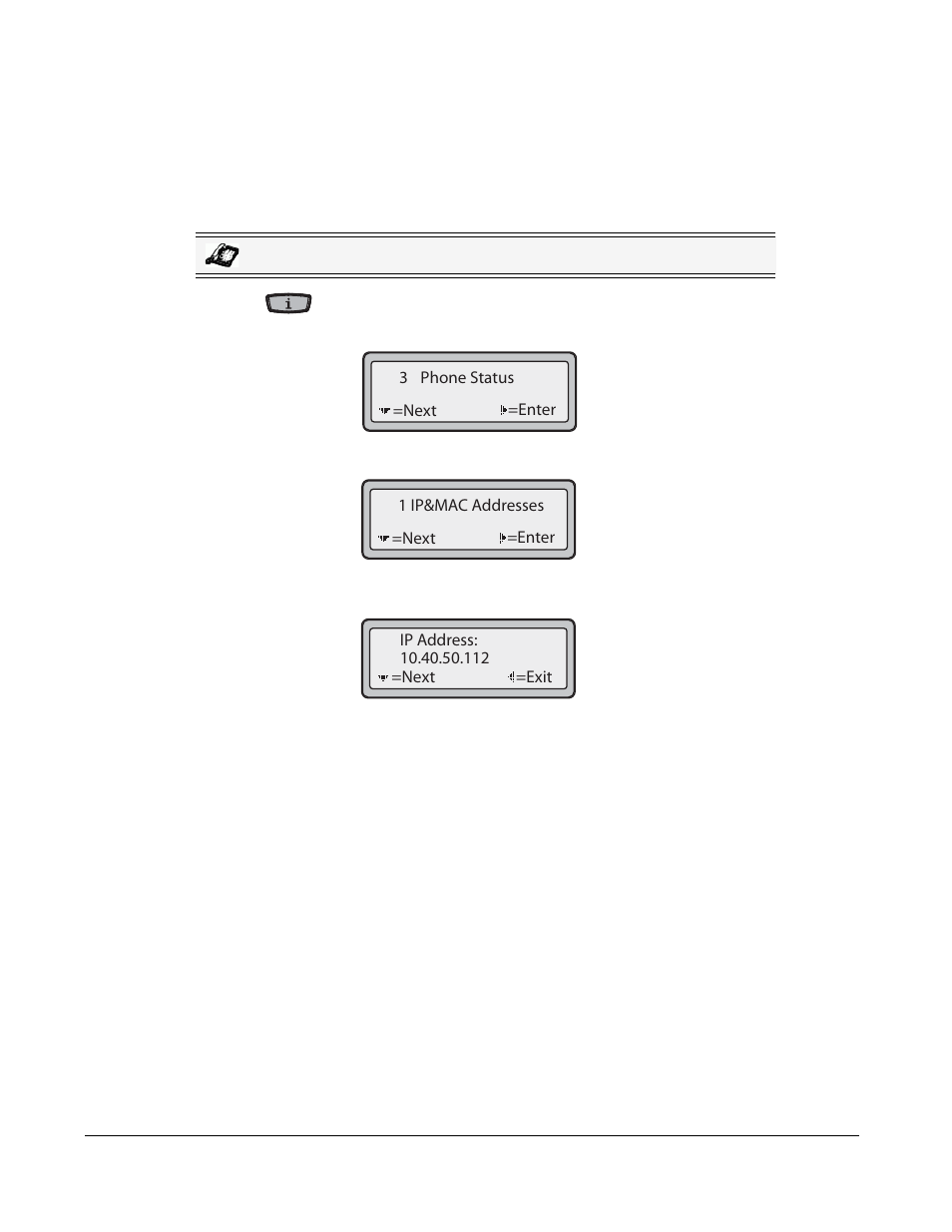 Finding your phone’s ip address, Finding your phone’s ip, Address | Phone status | AASTRA 6751i User Guide EN User Manual | Page 24 / 138