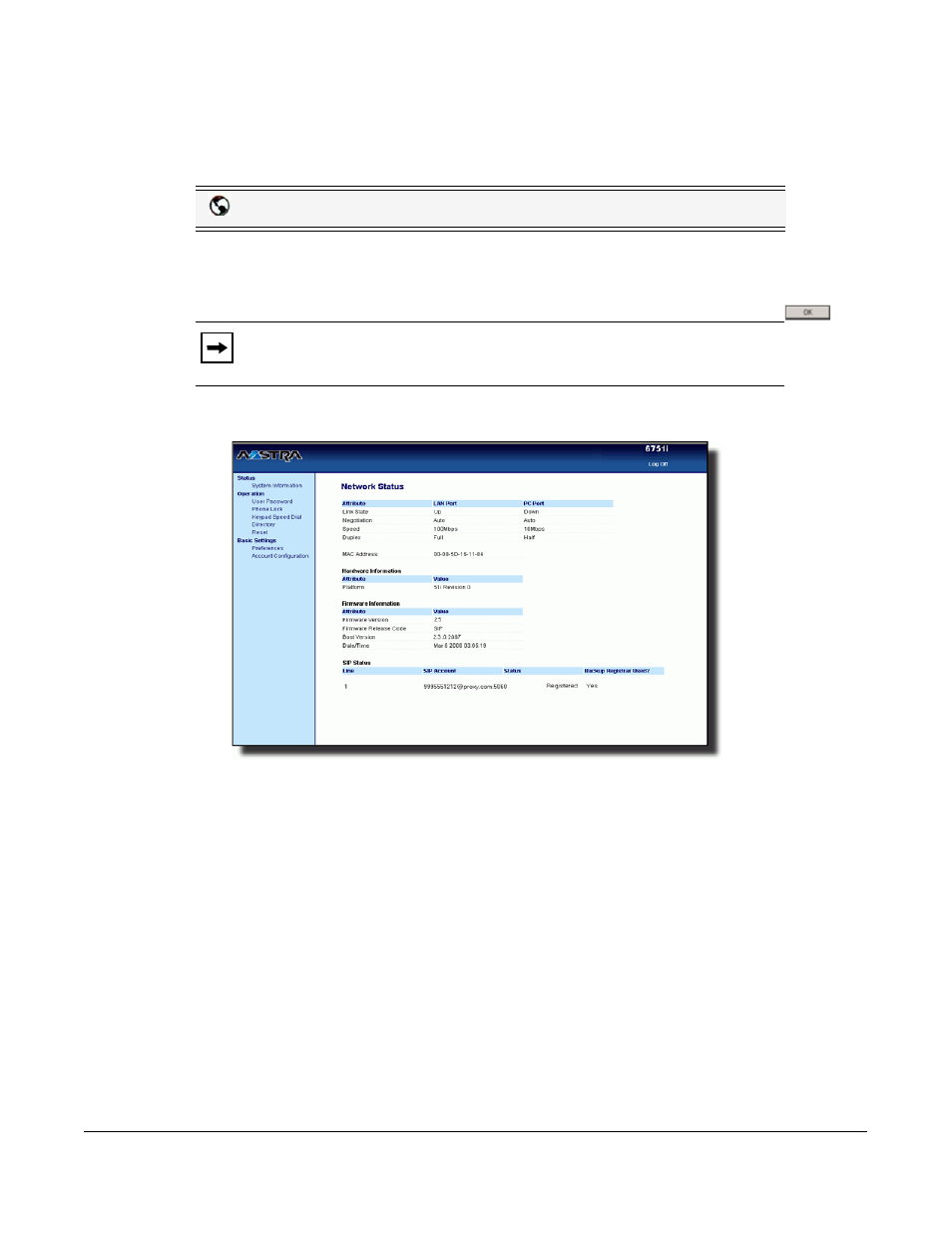Phone status via the aastra web ui, Phone status | AASTRA 6751i User Guide EN User Manual | Page 25 / 138