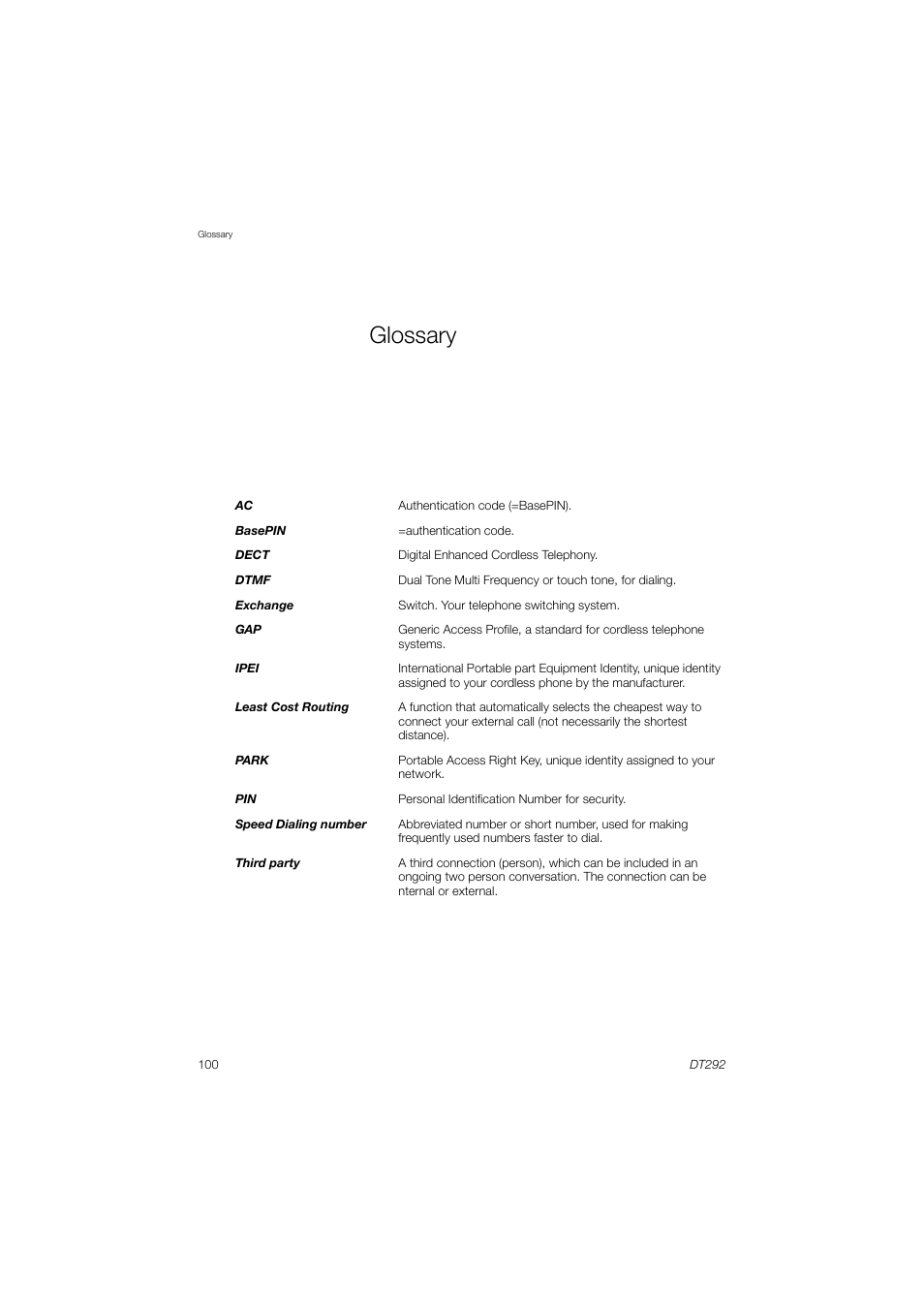 Glossary | AASTRA DT292 for MX-ONE User Guide EN User Manual | Page 100 / 104