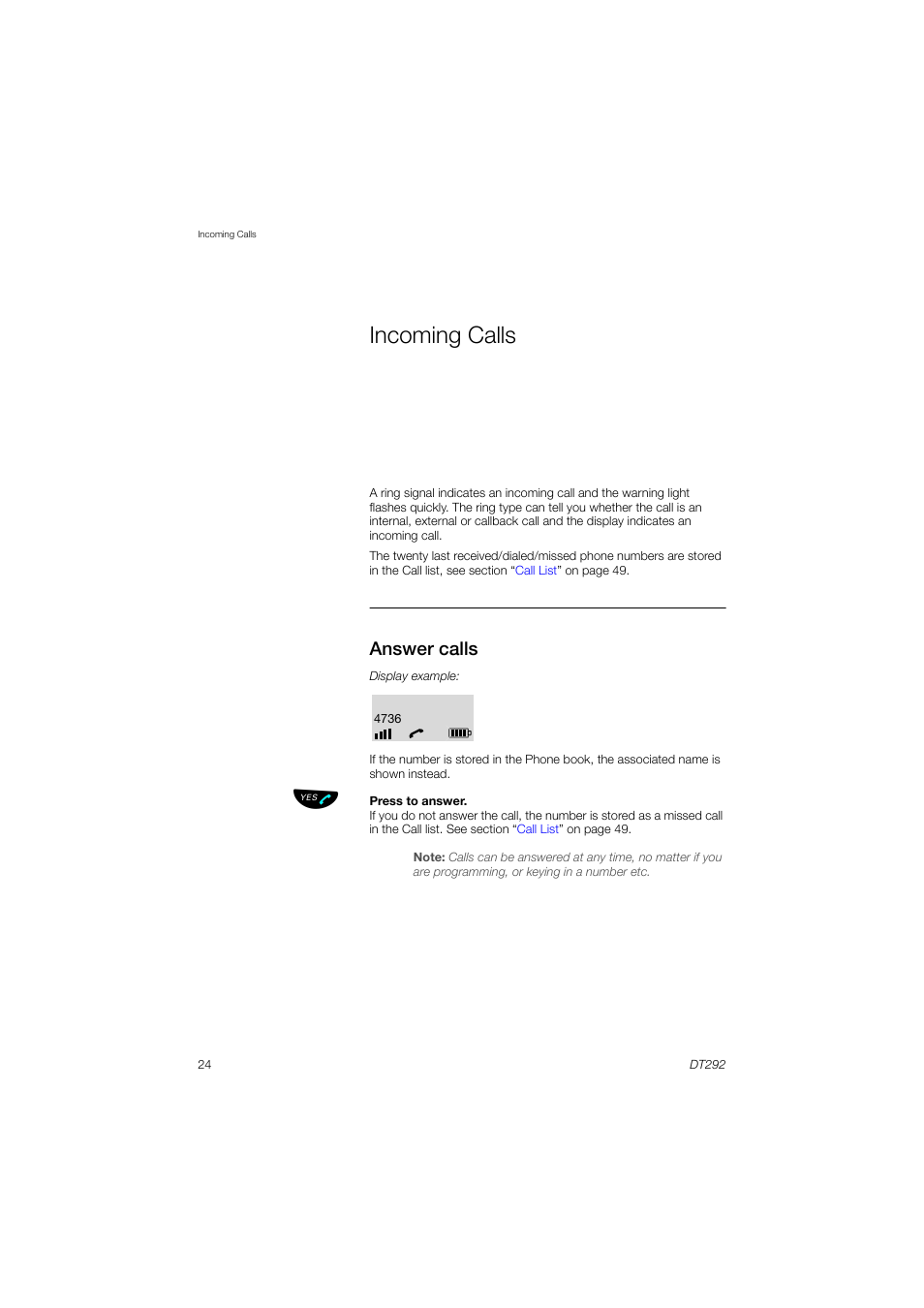 Incoming calls, Answer calls, Ions | AASTRA DT292 for MX-ONE User Guide EN User Manual | Page 24 / 104