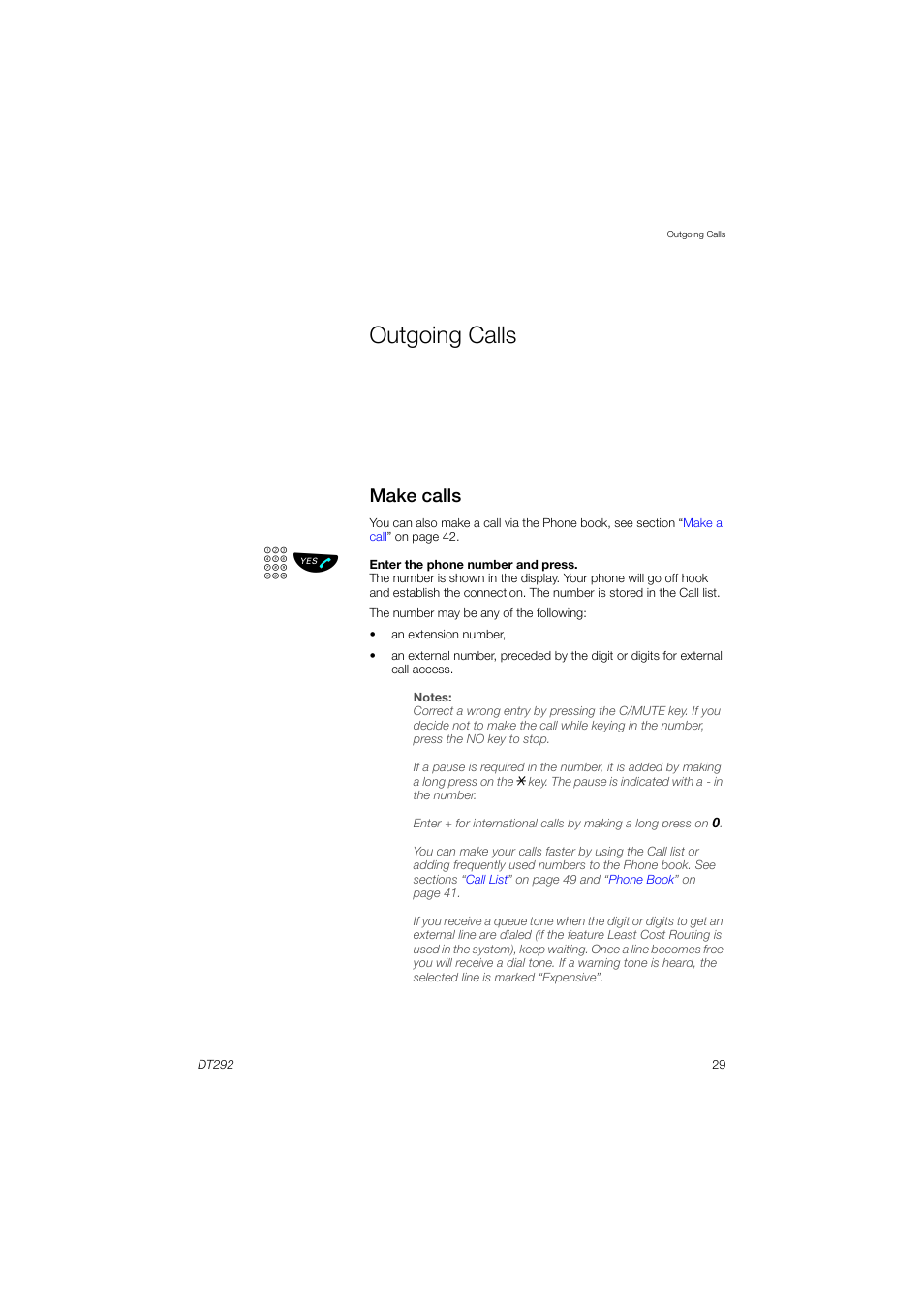 Outgoing calls, Make calls, Zь ы | AASTRA DT292 for MX-ONE User Guide EN User Manual | Page 29 / 104