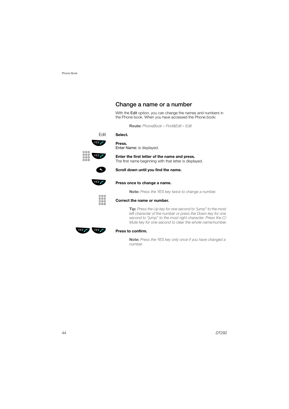 Change a name or a number, Zь ы, Ьы ь ы | AASTRA DT292 for MX-ONE User Guide EN User Manual | Page 44 / 104
