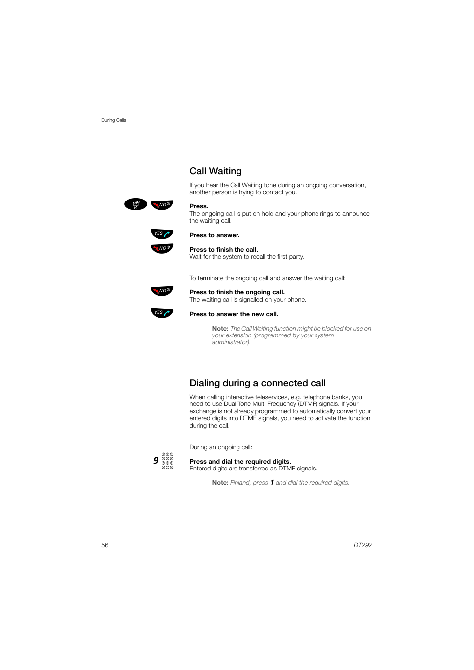 Call waiting, Dialing during a connected call | AASTRA DT292 for MX-ONE User Guide EN User Manual | Page 56 / 104