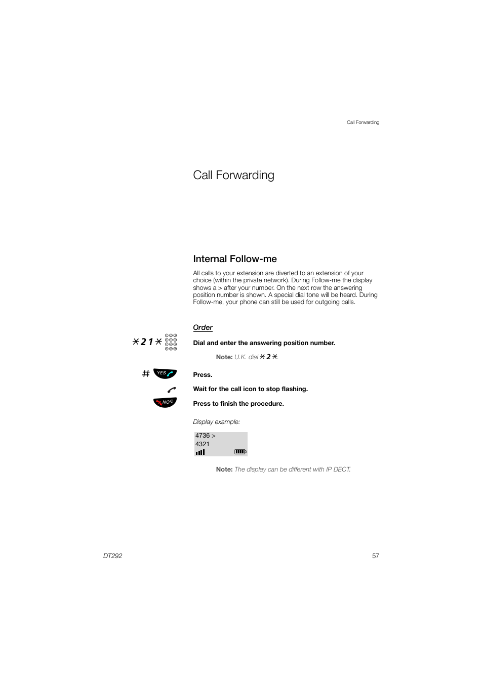 Call forwarding, Internal follow-me, Internal | Follow-me, 21* z | AASTRA DT292 for MX-ONE User Guide EN User Manual | Page 57 / 104