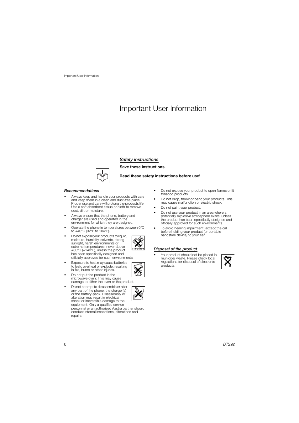 Important user information | AASTRA DT292 for MX-ONE User Guide EN User Manual | Page 6 / 104