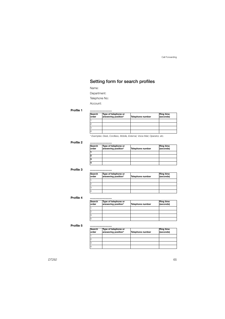 Setting form for search profiles | AASTRA DT292 for MX-ONE User Guide EN User Manual | Page 65 / 104