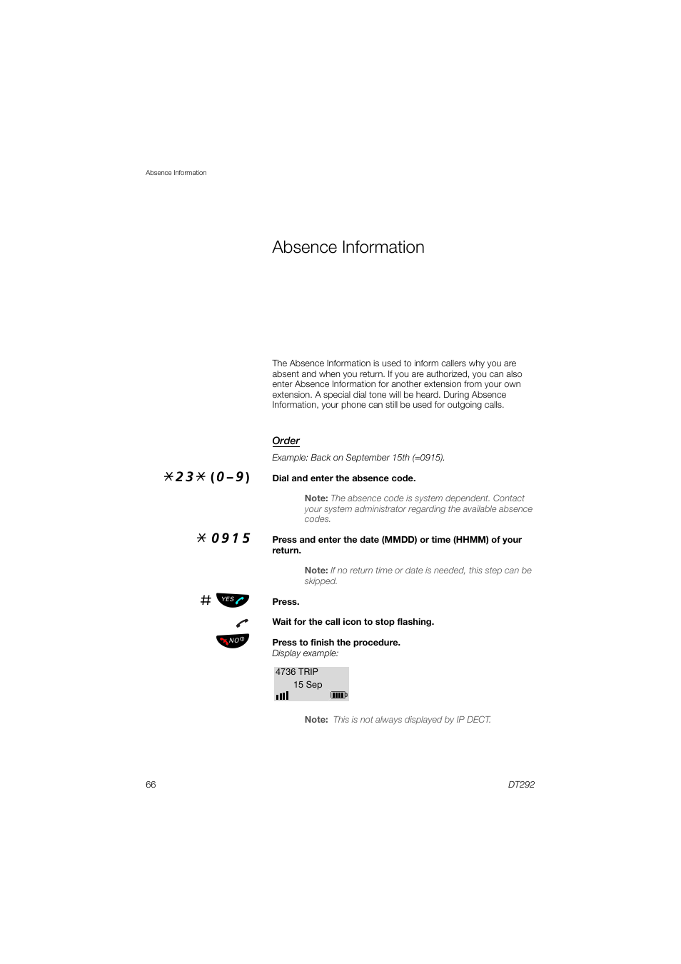 Absence information | AASTRA DT292 for MX-ONE User Guide EN User Manual | Page 66 / 104