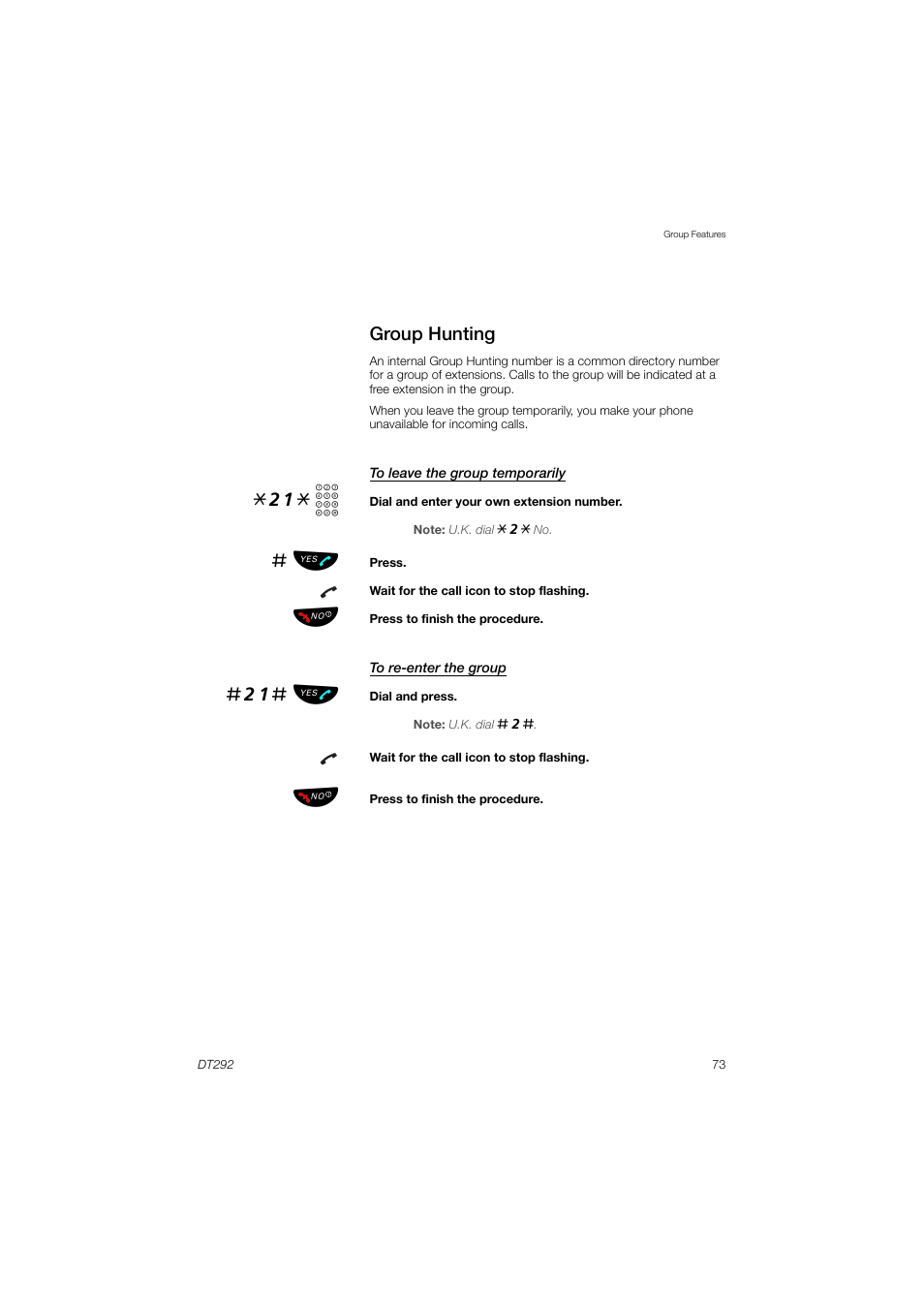 Group hunting, 21* z, 21# ь ы | AASTRA DT292 for MX-ONE User Guide EN User Manual | Page 73 / 104