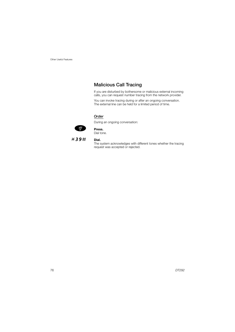 Malicious call tracing | AASTRA DT292 for MX-ONE User Guide EN User Manual | Page 76 / 104
