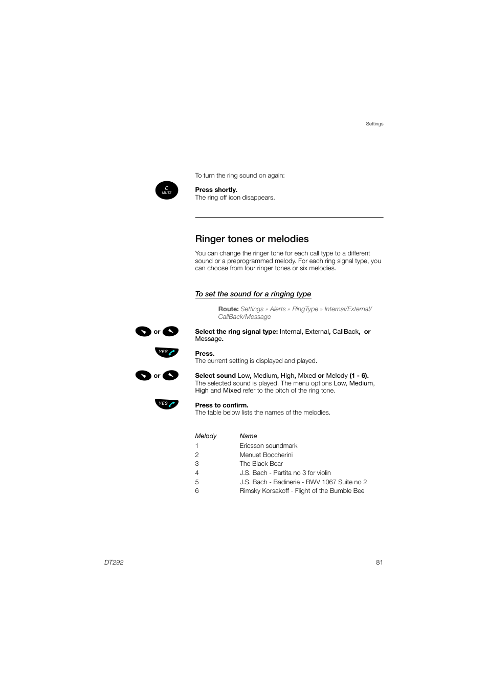 Ringer tones or melodies | AASTRA DT292 for MX-ONE User Guide EN User Manual | Page 81 / 104