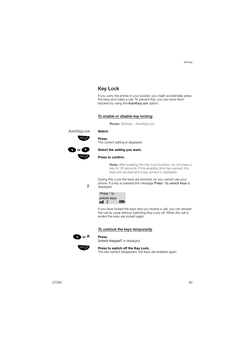 Key lock | AASTRA DT292 for MX-ONE User Guide EN User Manual | Page 83 / 104