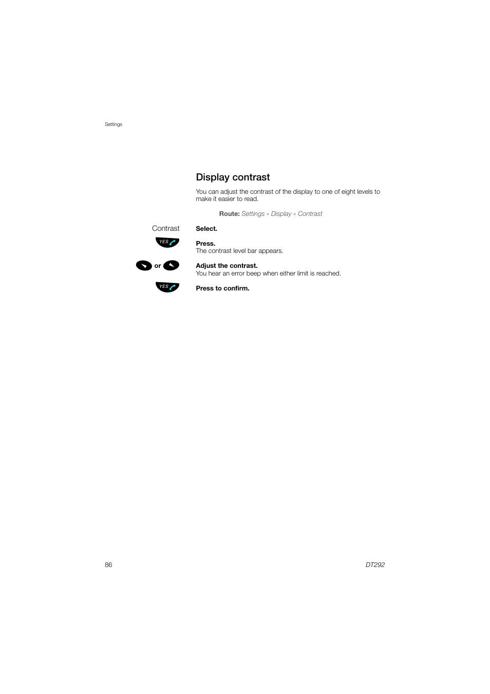 Display contrast | AASTRA DT292 for MX-ONE User Guide EN User Manual | Page 86 / 104